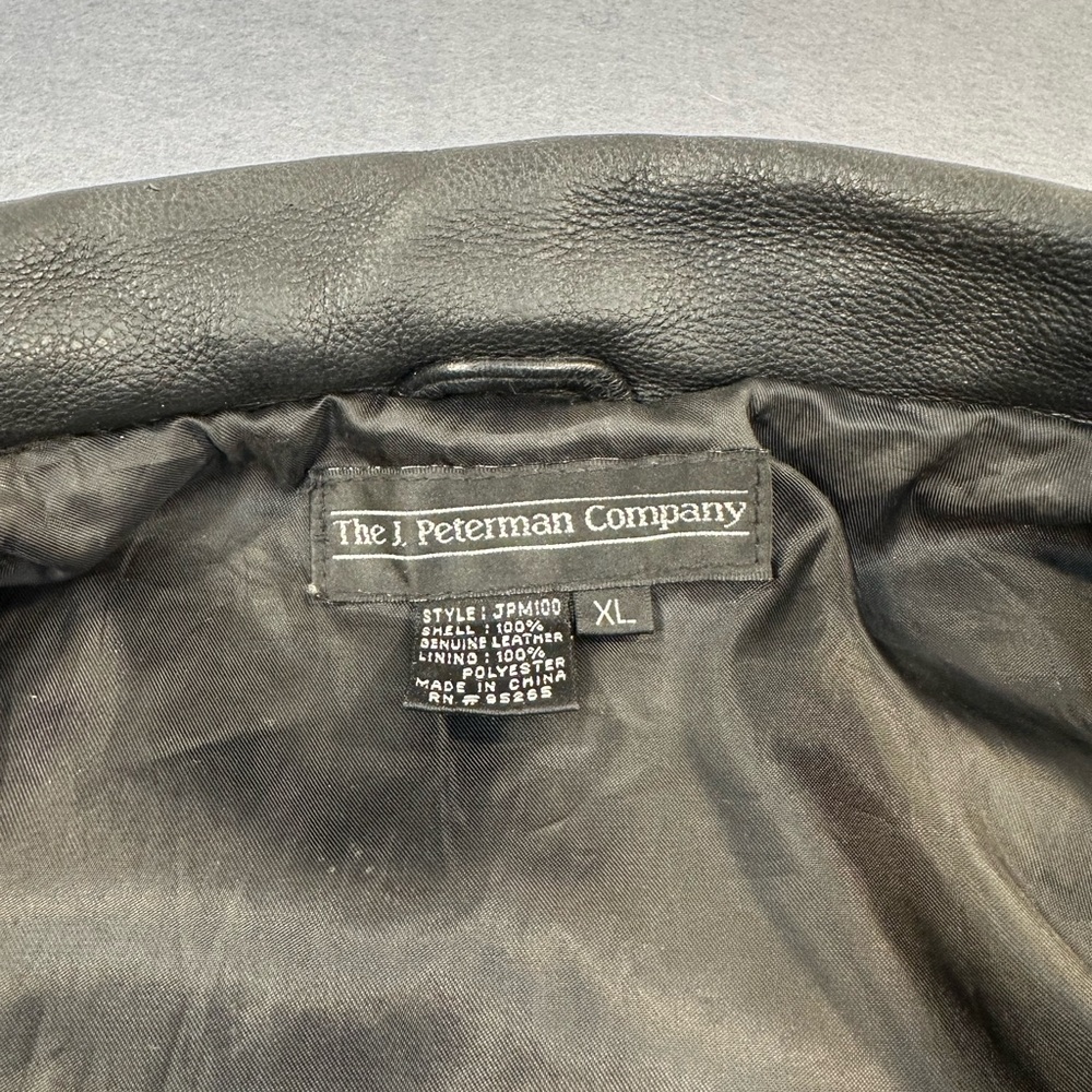 J Peterman Men’s Leather Bomber Jacket Black Zip Front Size XL - Picture 4 of 4
